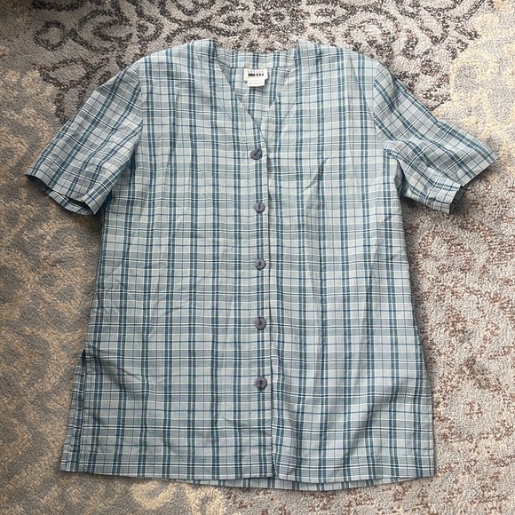 Leslie Fay Vintage Plaid Button Down Skirt Set Blue 12 - Picture 2 of 9